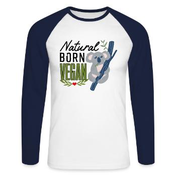 Natural Born Vegan | Koala Healthy Food Lifestyle - Unisex Long Sleeve Baseball T-Shirt - white/navy - Front - Nik (191cm)