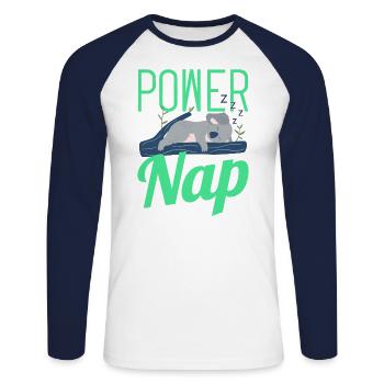 Power Nap Koala Fashion - Cadeau drôle - T-shirt baseball manches longues Homme - blanc/marine - Devant - Nik (191cm)