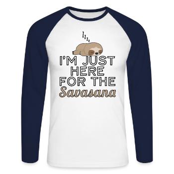 Sloth I'm Just Here For The Savasana - Unisex Long Sleeve Baseball T-Shirt - white/navy - Front - Nik (191cm)