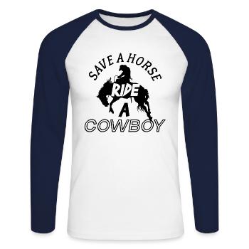 Save A Horse Ride A Cowboy - Unisex Long Sleeve Baseball T-Shirt - white/navy - Front - Nik (191cm)