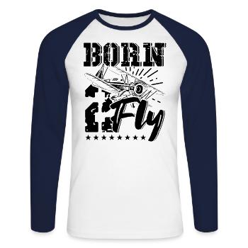 Airplane Aircraft Aviator Commercial Privé Pilote - T-shirt baseball manches longues Homme - blanc/marine - Devant - Nik (191cm)