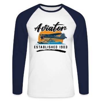Airplane Aircraft Aviator Commercial Airline Pilot - Unisex Long Sleeve Baseball T-Shirt - white/navy - Front - Nik (191cm)
