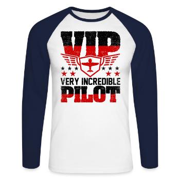 Airplane Aircraft Aviator Commercial Airline Pilot - Unisex Long Sleeve Baseball T-Shirt - white/navy - Front - Nik (191cm)