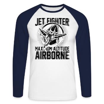 Jet Fighter Air Force Aircraft Aviator - T-shirt baseball manches longues Homme - blanc/marine - Devant - Nik (191cm)