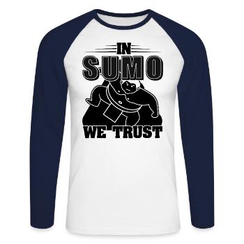 In Sumo We Trust - Unisex Long Sleeve Baseball T-Shirt - white/navy - Front - Nik (191cm)