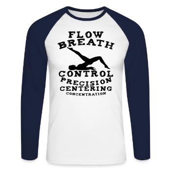 7 Principals of Pilates Exercise Workout Gift - Unisex Long Sleeve Baseball T-Shirt - white/navy - Front - Nik (191cm)