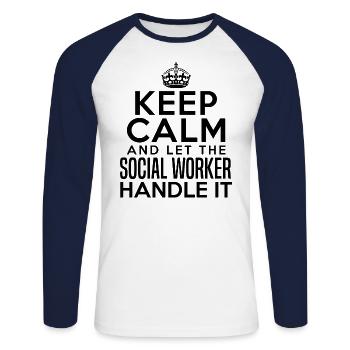 Cadeau de titre de profession de travailleur social - T-shirt baseball manches longues Homme - blanc/marine - Devant - Nik (191cm)