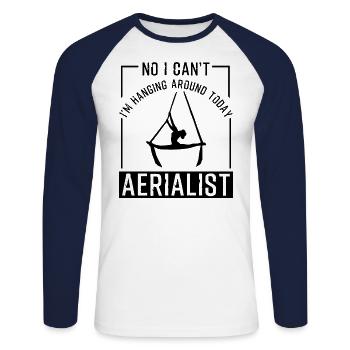 Non je ne peux pas aérien acrobate de cirque de yoga aérien - T-shirt baseball manches longues Homme - blanc/marine - Devant - Nik (191cm)