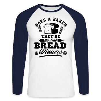 Sortir avec un boulanger Ils sont les vrais gagnants du pain - T-shirt baseball manches longues Homme - blanc/marine - Devant - Nik (191cm)