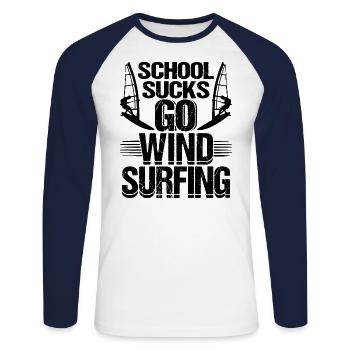 School Sucks Go Windsurfing - T-shirt baseball manches longues Homme - blanc/marine - Devant - Nik (191cm)