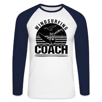 Windsurfing Coach - Unisex Long Sleeve Baseball T-Shirt - white/navy - Front - Nik (191cm)