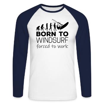 Born To Windsurf Forced To Work Evolution - Unisex Baseballshirt langarm - Weiß/Navy - Vorne - Nik (191cm)