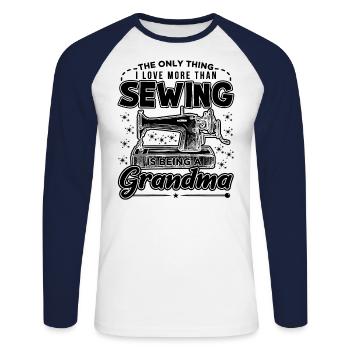 Sewing And Being A Grandma - T-shirt baseball manches longues Homme - blanc/marine - Devant - Nik (191cm)
