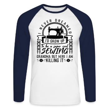 Super Cool Sewing Grandma - T-shirt baseball manches longues Homme - blanc/marine - Devant - Nik (191cm)