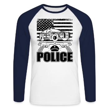 Police Officer Halloween Costume Cop Humor Party - Unisex Long Sleeve Baseball T-Shirt - white/navy - Front - Nik (191cm)