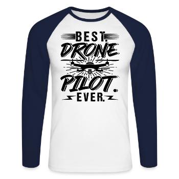 Best Drone Pilot Ever - Unisex Baseballshirt langarm - Weiß/Navy - Vorne - Nik (191cm)