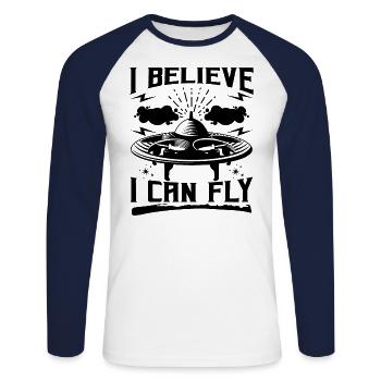 I Believe I Can Fly Funny Drone Memes - Unisex Long Sleeve Baseball T-Shirt - white/navy - Front - Nik (191cm)