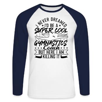 Entraîneur de gymnastique super cool - T-shirt baseball manches longues Homme - blanc/marine - Devant - Nik (191cm)