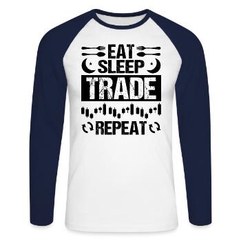 Eat Sleep Trade Repeat Stock Trader Day Trader - T-shirt baseball manches longues Homme - blanc/marine - Devant - Nik (191cm)