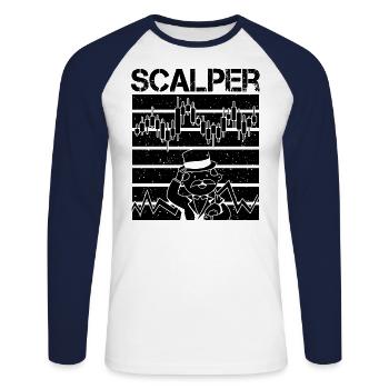 Scalper Forex Trader Day Trader - T-shirt baseball manches longues Homme - blanc/marine - Devant - Nik (191cm)