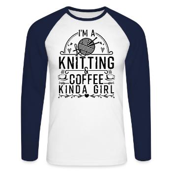 Je suis un tricot et un café une fille drôle de tricoteuse - T-shirt baseball manches longues Homme - blanc/marine - Devant - Nik (191cm)