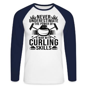 The Power Of A Man With Curling Skills - Unisex Long Sleeve Baseball T-Shirt - white/navy - Front - Nik (191cm)