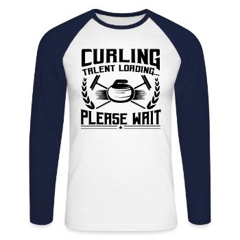Curling Talent Loading Please Wait - Unisex Baseballshirt langarm - Weiß/Navy - Vorne - Nik (191cm)
