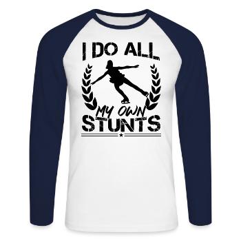 I Do All My Own Stunts Funny Figure Skating - Unisex Long Sleeve Baseball T-Shirt - white/navy - Front - Nik (191cm)
