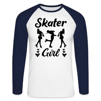 Skater Girl Drôle de patinage sur glace - T-shirt baseball manches longues Homme - blanc/marine - Devant - Nik (191cm)