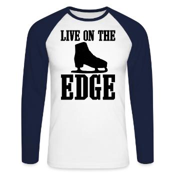Live On The Edge Funny Ice Skating - Unisex Long Sleeve Baseball T-Shirt - white/navy - Front - Nik (191cm)