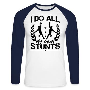 I Do All My Own Stunts Funny Figure Skating - Unisex Long Sleeve Baseball T-Shirt - white/navy - Front - Nik (191cm)