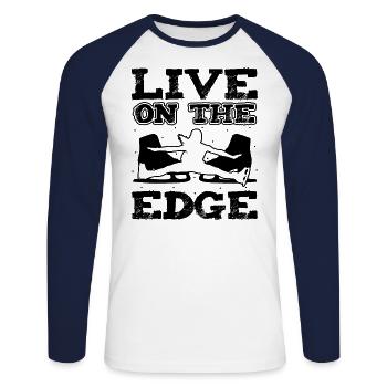 Live On The Edge Funny Ice Skating - Unisex Long Sleeve Baseball T-Shirt - white/navy - Front - Nik (191cm)