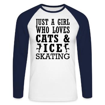 Juste une fille qui aime les chats et le patinage artistique - T-shirt baseball manches longues Homme - blanc/marine - Devant - Nik (191cm)
