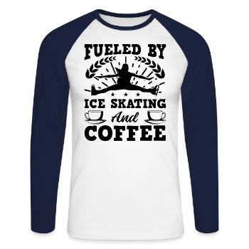 Alimenté par le patinage sur glace et le café - T-shirt baseball manches longues Homme - blanc/marine - Devant - Nik (191cm)
