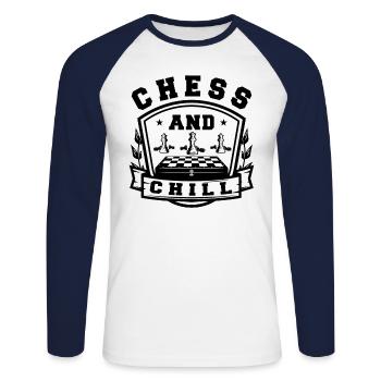 Chess And Chill Funny Chess Player Quotes - Unisex Long Sleeve Baseball T-Shirt - white/navy - Front - Nik (191cm)