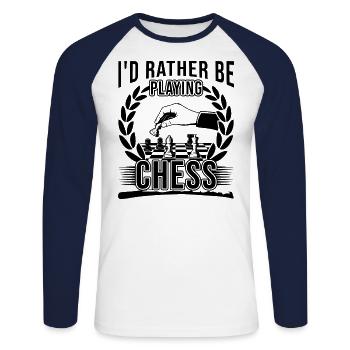 Je préfère jouer aux échecs - T-shirt baseball manches longues Homme - blanc/marine - Devant - Nik (191cm)