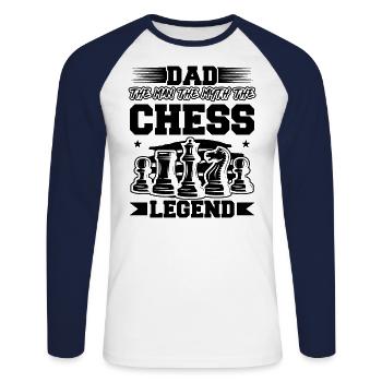 Dad The Man The Myth The Chess Legend - Unisex Baseballshirt langarm - Weiß/Navy - Vorne - Nik (191cm)
