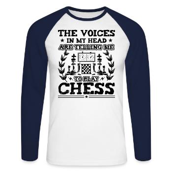 Les voix dans ma tête me disent de jouer aux échecs - T-shirt baseball manches longues Homme - blanc/marine - Devant - Nik (191cm)