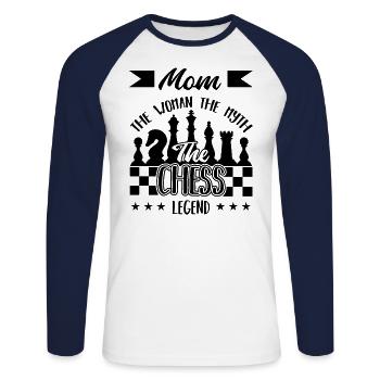 Mom The Woman The Myth The Chess Legend - Unisex Baseballshirt langarm - Weiß/Navy - Vorne - Nik (191cm)