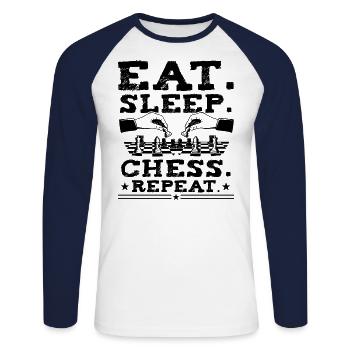 Eat Sleep Chess Repeat Funny Chess Player Fan Odds - Unisex Long Sleeve Baseball T-Shirt - white/navy - Front - Nik (191cm)