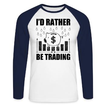 I'd Rather Be Trading Funny Trader Quote - Unisex Long Sleeve Baseball T-Shirt - white/navy - Front - Nik (191cm)