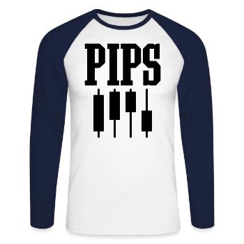 Pips Funny Forex Trader Trading Fan Odds - Unisex Long Sleeve Baseball T-Shirt - white/navy - Front - Nik (191cm)