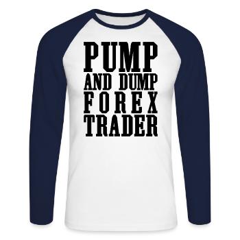 Pump and Dump Forex Trader Drôle de trading - T-shirt baseball manches longues Homme - blanc/marine - Devant - Nik (191cm)