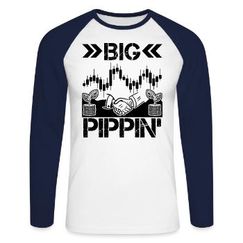 Big Pippin' Funny Forex Trader Memes Citation - T-shirt baseball manches longues Homme - blanc/marine - Devant - Nik (191cm)