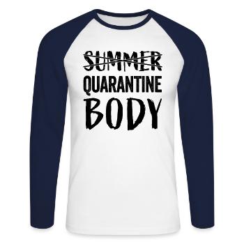 Quarantine Body - Unisex Long Sleeve Baseball T-Shirt - white/navy - Front - Nik (191cm)
