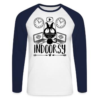 Indoorsy Drôle Quarantaine Humour - T-shirt baseball manches longues Homme - blanc/marine - Devant - Nik (191cm)