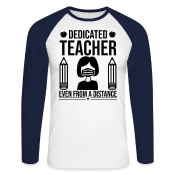 Professeur dévoué même à distance - T-shirt baseball manches longues Homme - blanc/marine - Devant - Nik (191cm)