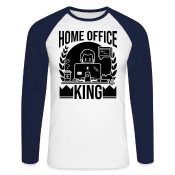 Home Office King Humor - Unisex Long Sleeve Baseball T-Shirt - white/navy - Front - Nik (191cm)