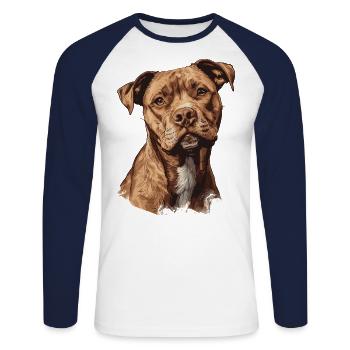 Drôle d’American Staffordshire Terrier chiot - T-shirt baseball manches longues Homme - blanc/marine - Devant - Nik (191cm)