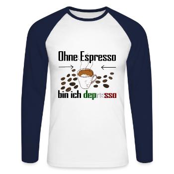 Espresso depresso - Unisex Baseballshirt langarm - Weiß/Navy - Vorne - Nik (191cm)